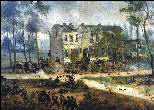 Panorama représentant les combats dans l'auberge